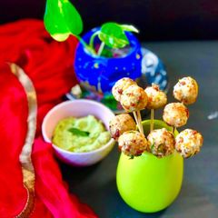 Sabudana vada lollipops A picture of Sabudana vada lollipops.