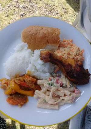 A picture of Stir fry with chakalaka salad.
