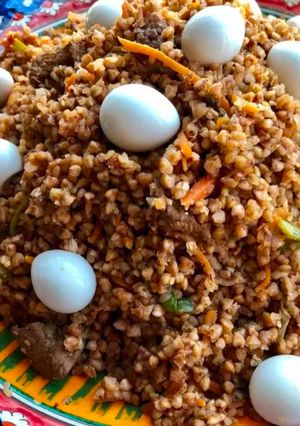 A picture of Uzbekistan Buckwheat Beef Plov.