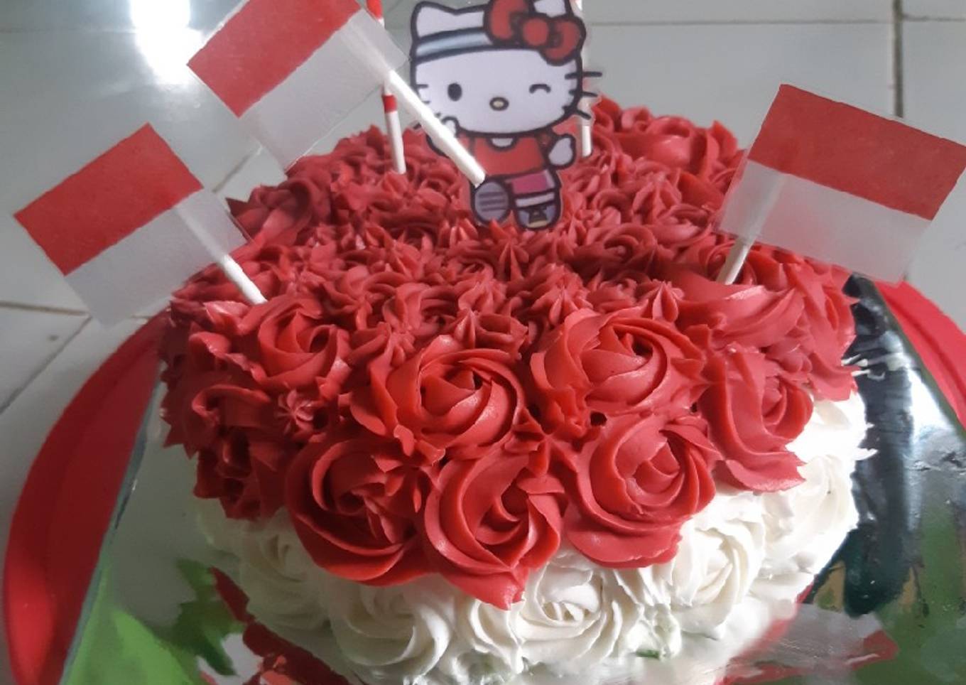 Kue ultah tema agustusan base cake blackforest