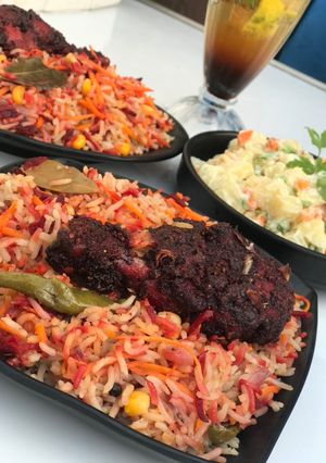 A picture of Arabian (beetroot & carrot) rice.
