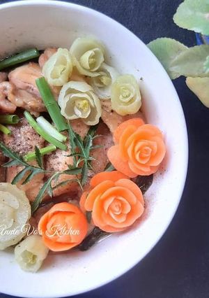 Hình của món Gà hấp cải thìa cà rốt.