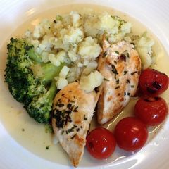 A picture of Tarragon Chicken and Crushed Potato.