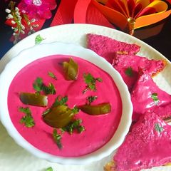 A picture of Beetroot paneer dip/spread.