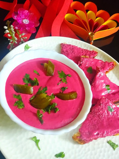 A picture of Beetroot paneer dip/spread.