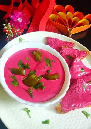 A picture of Beetroot paneer dip/spread.