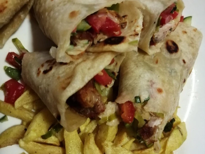 Recipe Chicken wrap sandwich with potato wedges which Delicious