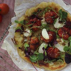 A picture of Roasted Tomato and Goat's cheese tart.