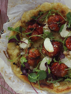 A picture of Roasted Tomato and Goat's cheese tart.