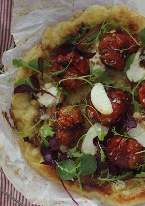 A picture of Roasted Tomato and Goat's cheese tart.