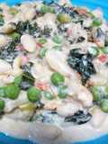 Alubias con guisantes y col Kale en salsa picante