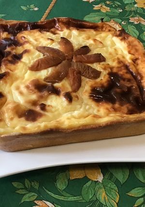 Une photo de Flan pâtissier rhum abricots (pâte brisée épeautre abricot)