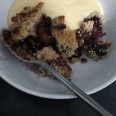 A picture of Apple and blackberry crumble.