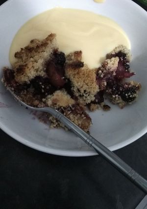 A picture of Apple and blackberry crumble.