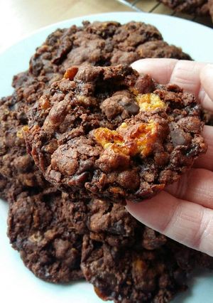 A picture of Vickys Double Chocolate Honeycomb Cookies, GF DF EF SF NF.