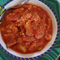 A picture of Italian Minestrone Soup with Pesto.