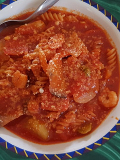 A picture of Italian Minestrone Soup with Pesto.