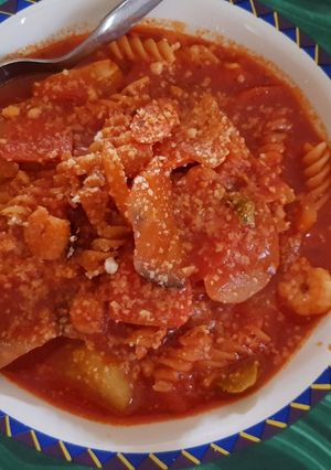 A picture of Italian Minestrone Soup with Pesto.