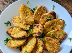 A picture of Pan fried Plantain (raw banana).