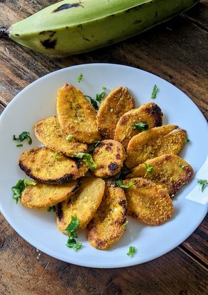 A picture of Pan fried Plantain (raw banana).