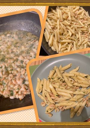 Vajban párolt fokhagymás Shrimp (garnélarák) penne tésztával 🍤🧈🧄😋 recept fotója