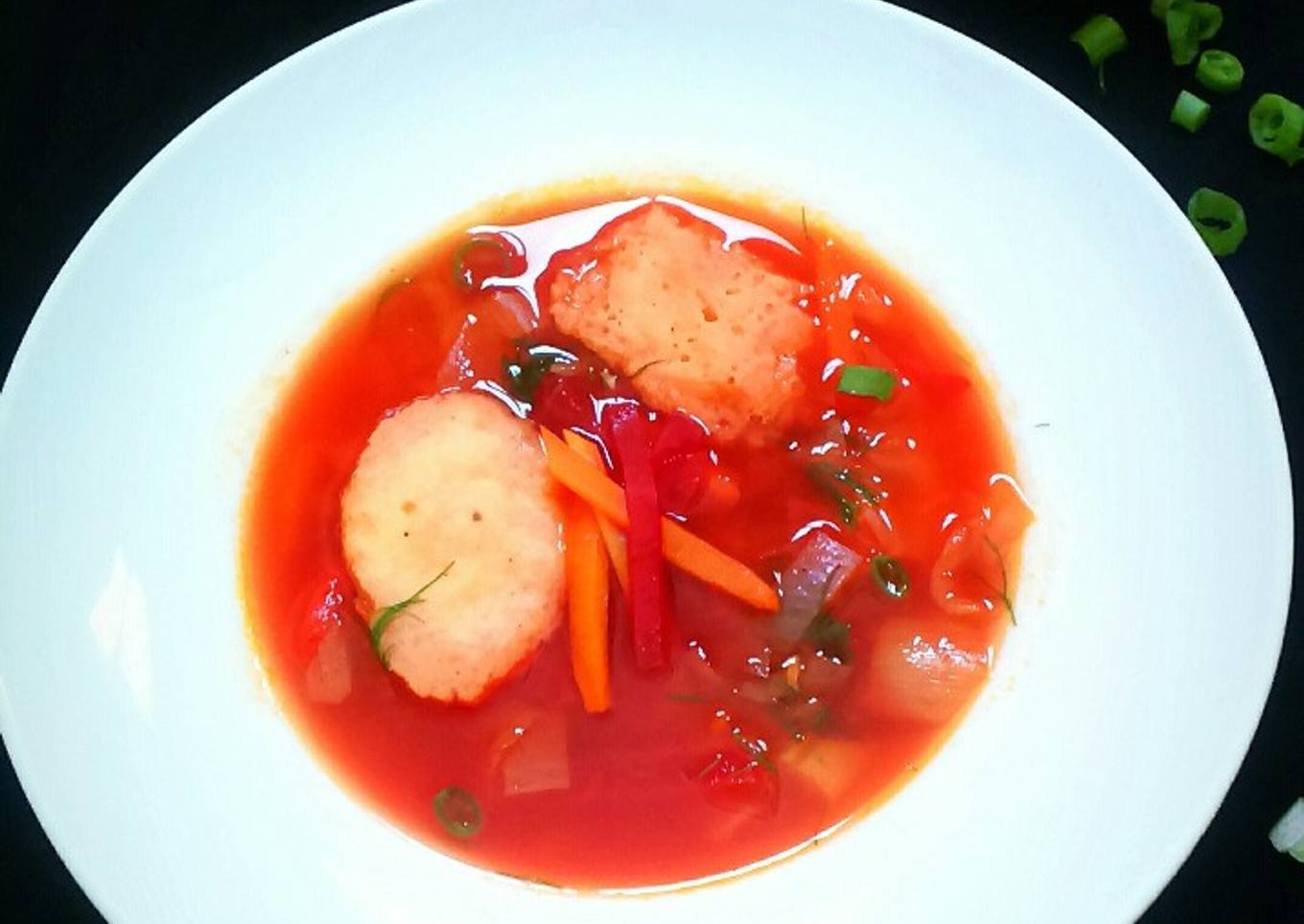 Beetroot Carrot Soup with Caraway Dumplings