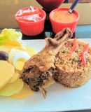 Arroz con pato y papas a la huancaína