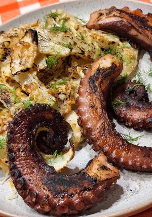 Sült polip, parmezános édesköménnyel recept fotója