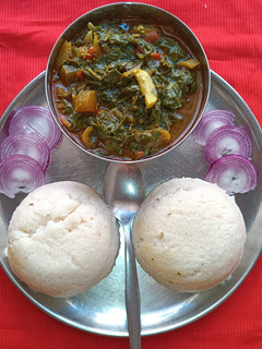 A picture of Spinach, Fenugreek And Brinjal Subji With Ugali.