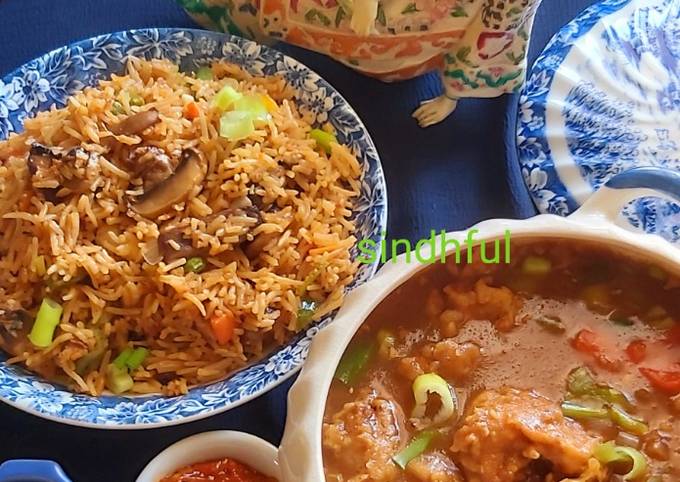 Chicken Manchurian With Schezwan and Mushroom Fried Rice