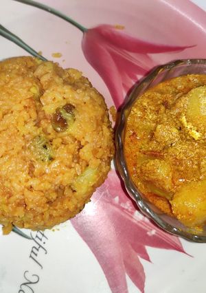 নিরামিষ পোলাও আলুর দম (niramish polao and alu r dom recipe in bengali) রেসিপির প্রধান ছবি