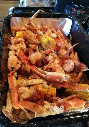 A picture of Cajun seafood and crab boil.