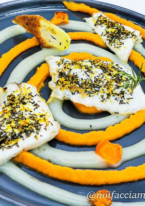 Foto di Branzino agli Aromi su Crema di Patate e Carote
