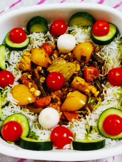 A picture of Vegetables Stew with Cilentro Rice.