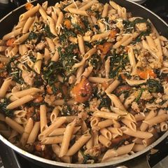 A picture of 20 Minute Skillet: Penne with turkey, roasted butternut squash, and spinach.