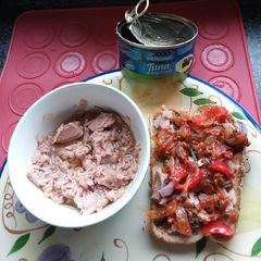 Tuna on Sandwich w/ Salsa Capsic-Onion&Mushroom Toma😙🎏🐟🧀🌮😄 A picture of Tuna on Sandwich w/ Salsa Capsic-Onion&Mushroom Toma😙🎏🐟🧀🌮😄.