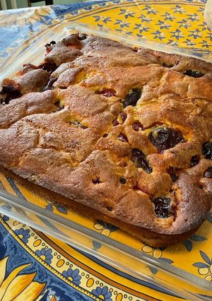 Une photo de Gâteau aux quetsches et groseilles à maquereau rouges