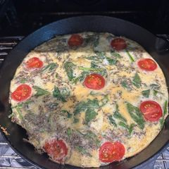 A picture of Healthy tomato, spinach & asparagus frittata - The Kids love it and packed with goodness - ENJOY :P.