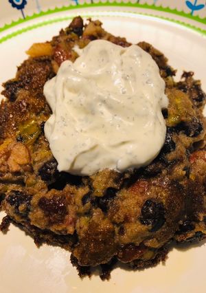 A picture of 2 - Bean Spicy🌶Cakes With Sour Cream Sauce.