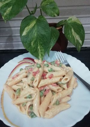 A picture of White Sauce Pasta.