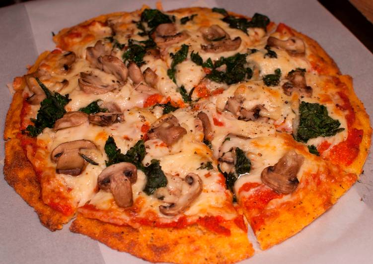 Polenta Pizza with Mushrooms and Spinach