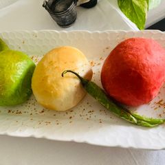 A picture of Bake vada pav (3 colors).