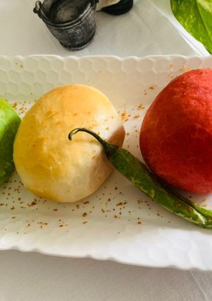 A picture of Bake vada pav (3 colors).