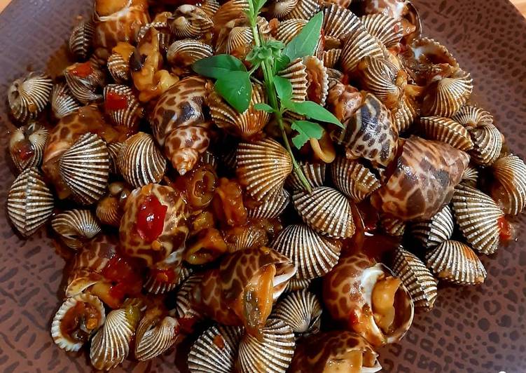 Kerang Keong Macan Cumi Saos Padang