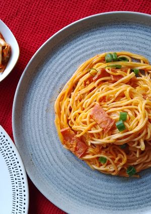Foto resep Spaghetti Kimchi - creamy