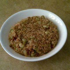 Cajun style lima beans and dirty rice A picture of Cajun style lima beans and dirty rice.