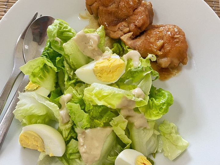 Langkah Mudah untuk Menyiapkan Chicken Leg Teriyaki &amp;amp; Simple Caesar Salad, Enak