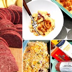 A picture of Wagyu Summer Sausage Cheesy Scalloped Potatoes.