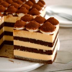 A picture of Tiramisu, and Cocoa Sponge with plenty of Coffee Syrup.
