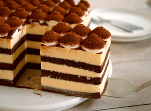 A picture of Tiramisu, and Cocoa Sponge with plenty of Coffee Syrup.
